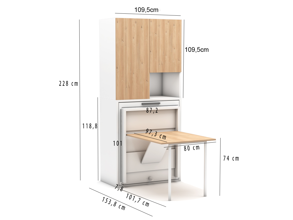 Klappbett Capsule inkl. Klapptisch und Schrank